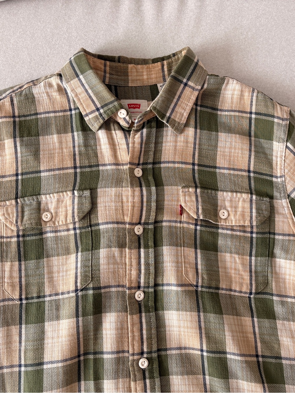 Levi's Olive Green and Beige Plaid Button-Down Shirt